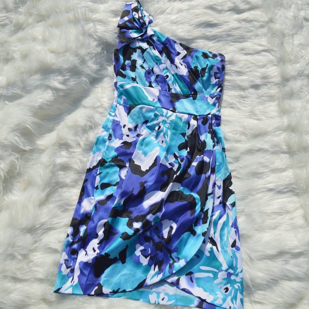 Michele Bohbot Multi Print One Shoulder Dress Sz 4
